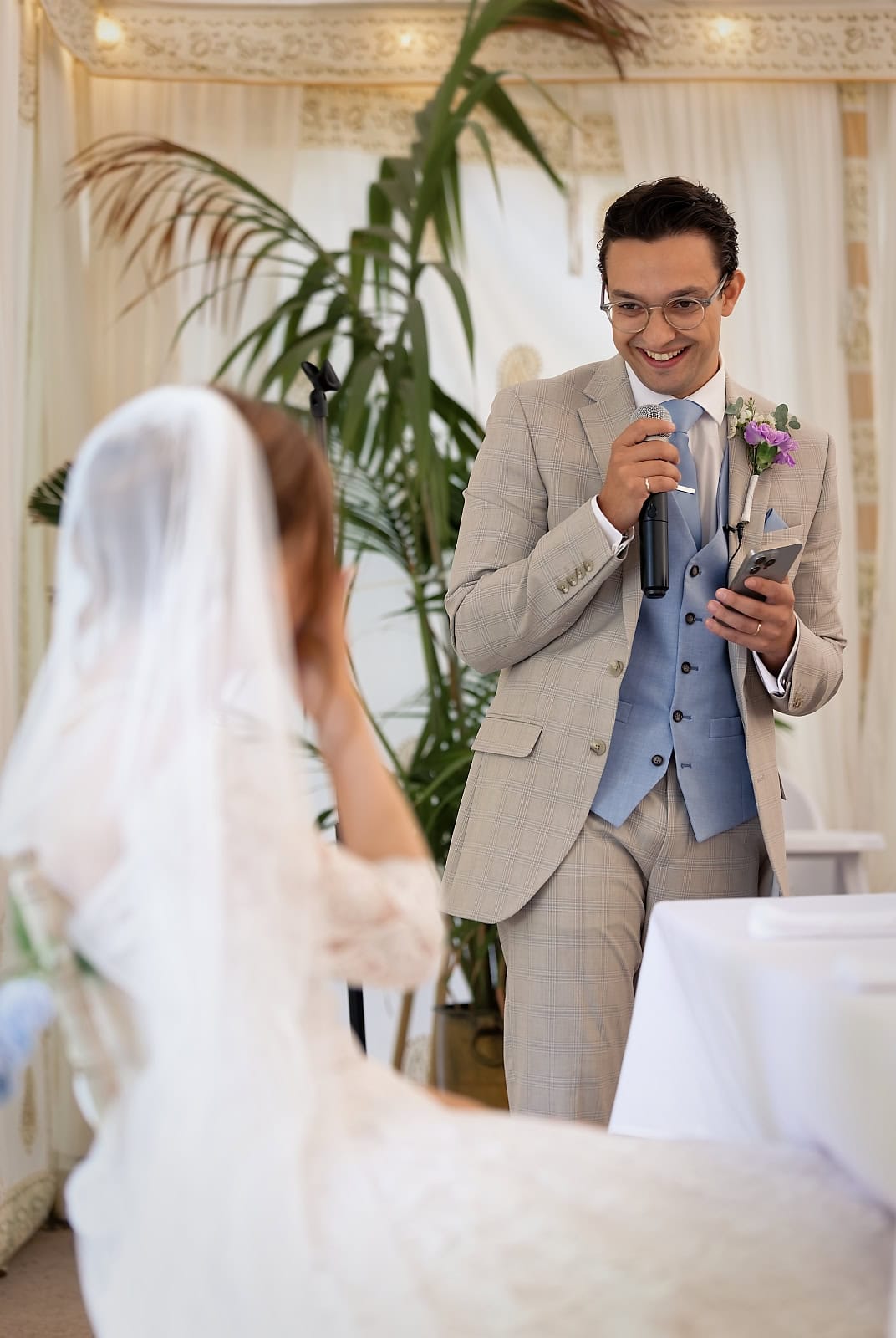 Groom giving wedding speech during reception at Trading Boundaries Sussex