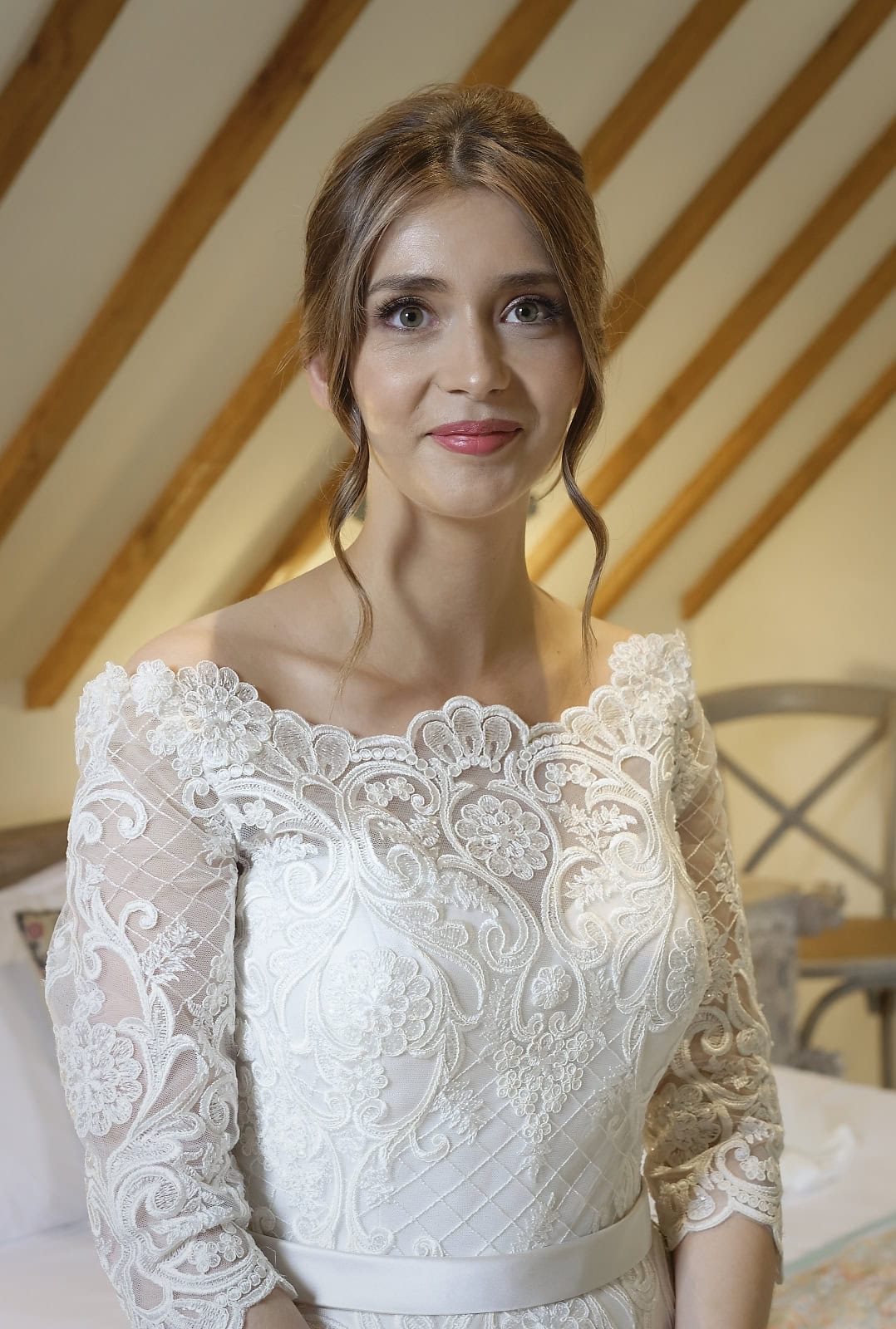 Bride portrait during bridal preparations at Trading Boundaries wedding venue Sussex