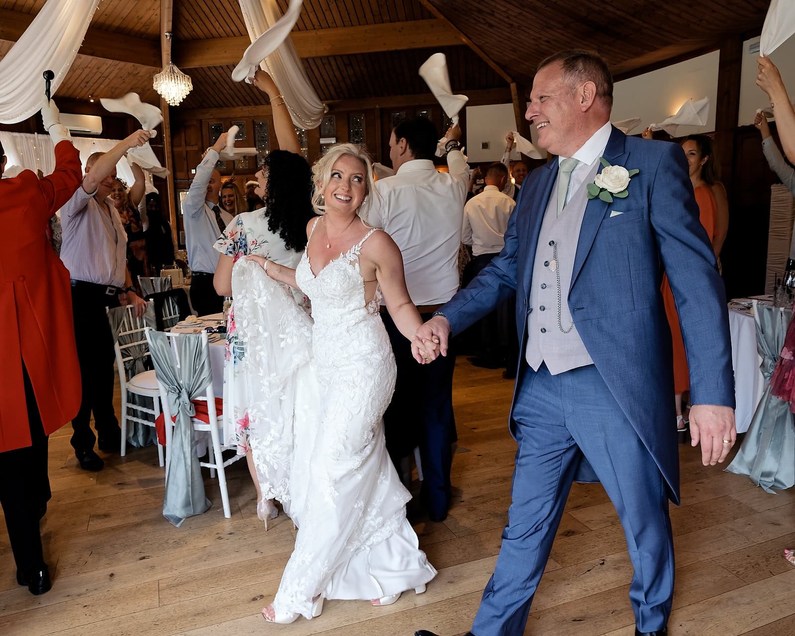 Bride and groom's grand entrance into the wedding breakfast at The Ravenswood